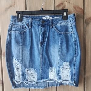 YMI Blue Distressed Denim Skirt Size 7 EUC